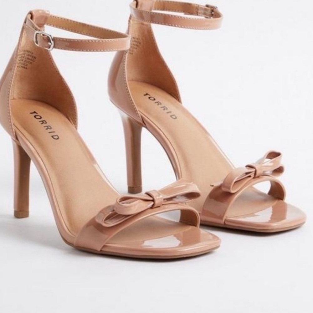 Torrid Tan Stiletto Heels with Ankle Strap and Bow
